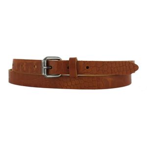 Smalle Leren Dames Riem Krokoprint | 2cm breed | Riemmaat: 75cm (totale lengte: 90cm) | 100% echt leer | Nikkelvrije gesp | Kleur: cognac