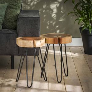 Hoyz - Bijzettafel Stam - Set van 2 - Ø32cm - Hout - Bruin