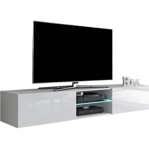 Zwevend Tv-meubel Livo 180 cm breed in wit met hoogglans wit