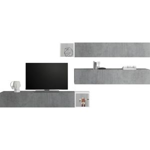 TV-wandmeubel Balvin in hoogglans wit met grijs beton