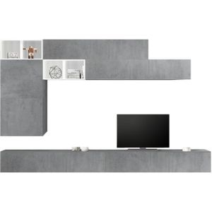 TV-wandmeubel Sako in hoogglans wit met grijs beton