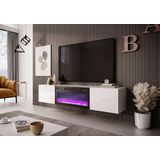 Zwevend Tv-meubel Livo 180 cm breed wit met sfeerhaard