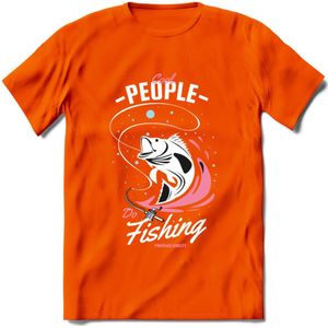 Cool People Do Fishing - Vissen T-Shirt | Roze | Grappig Verjaardag Vis Hobby Cadeau Shirt | Dames - Heren - Unisex | Tshirt Hengelsport Kleding Kado - Oranje - 3XL