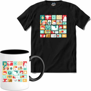 Adventskalender Kerst - Aftelkalender - Kalender - T-Shirt met mok - Dames - Zwart - Maat XL