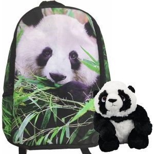 Rugtas Panda- rugzak- 42 cm hoog- 1 vaks- incl.knuffel Panda 18 cm.