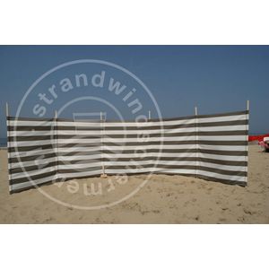 Strand Windscherm Taupe - Wit - 6 meter Sterk Dralon met 2 Delige Houten Stokken 180 cm - Inclusief houten hamer