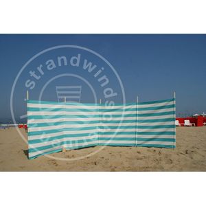 Strand Windscherm Turquoise - Wit - 5 meter Sterk Dralon met 2 Delige Houten Stokken 180 cm - Inclusief houten hamer