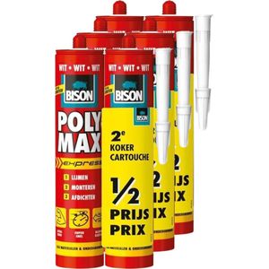 Bison poly max express - montagelijm - extra sterk - wit - 6 x 425 gram