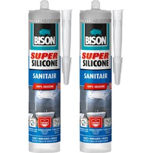 Bison super silicone sanitair - kit - transparant grijs (trijs) - waterbestendig - ongevoelig voor schimmel - 2 x 300 ml