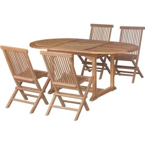 Teakea - Teak Tuinset Tenerif | Ovale Uitschuifbare Tuintafel 120<>180 met 4 Inklapbare Teak Tuinstoelen