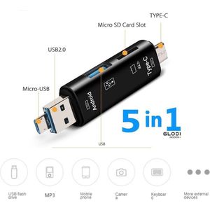 USB Stick - USB C Adapter Hub 3 in 1 - Zwart - Cardreader en Kaartlezer OTG Adapter