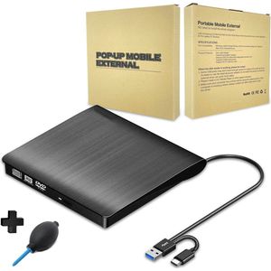 Externe DVD en CD Speler met Brander - Geschikt voor Laptop en Macbook – USB 3.0 of USB C – Plug & Play - Externe DVD Speler Geschikt voor Windows 11, MacOS en Linux - Inclusief Extra Kabel – ook Geschikt voor PC