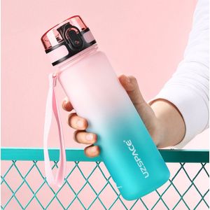 Drinkfles UZSPACE - 500 ML - Roze&Blauw met 1-Klik Open Deksel - Tritan Materiaal - BPA-Vrij - 100% Lekvrij - Stijlvolle Plastic Drinkfles