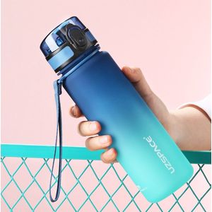 Drinkfles UZSPACE - 500 ML - Blauw&Groen met 1-Klik Open Deksel - Tritan Materiaal - BPA-Vrij - 100% Lekvrij - Stijlvolle Plastic Drinkfles