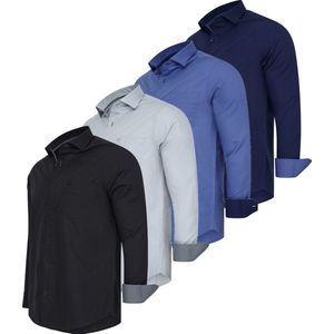 Cappuccino Italia - Overhemd Uni - 4-Pack - Navy, Royal, Grijs, Zwart - Katoen, Polyester