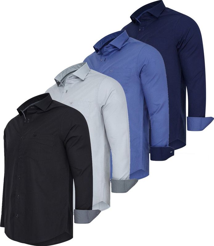 Cappuccino Italia - Overhemd Uni - 4-Pack - Navy, Royal, Grijs, Zwart - Katoen, Polyester