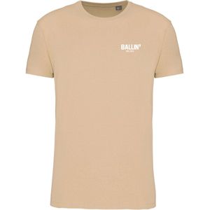 Heren Tee SS met Ballin Est 2013 Backprint Cross Shirt Print - Beige