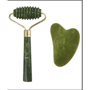 Jade Gua Sha en gezicht punt roller - gezicht massage - huid verjongen - anti-age - doorbloeding 2st