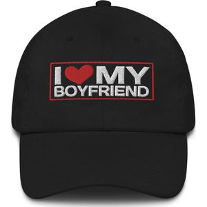 Yupoong - Heren Baseball Cap - Dames Pet - Geborduurd I Love My Boyfriend - Zwart - 1 Maat (verstelbaar)