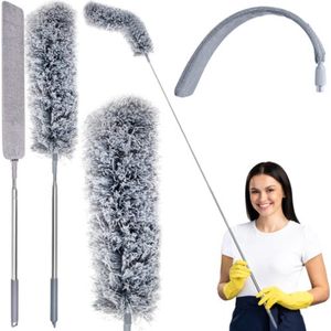 Telescopische Plumeau met 2 opzetstukken - Duster met Telescoopsteel tot 250 cm - Wasbaar - Draaibaar - Stofborstel met Telescopische Steel