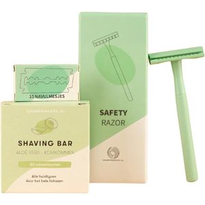 Safety Razor(scheermes) , Shaving Bar + 10x navulling (Aloe Vera -Komkommer)