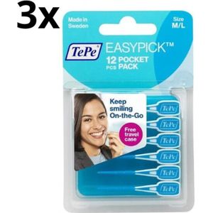 TePe Ragers EasyPick M/L Pocket Pack Turqoise - 3 x 12 stuks - Voordeelverpakking