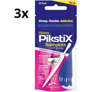 Piksters Pikstix plastic tandenstokers met micro holes - 3 x 30 stuks - Voordeelverpakking