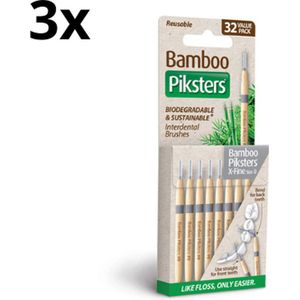 3x Piksters Bamboe Rechte Ragers - Maat 0 X - Fijn Donkergrijs - 32 stuks