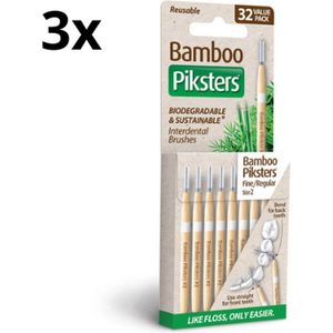 3x Piksters Bamboe Rechte Ragers - Maat 2 - Fijn Wit - 32 stuks