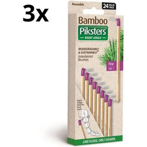 3x Piksters Bamboe Ragers Hoek - Maat 1 - Fijn Paars - 24 stuks