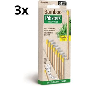 3x Piksters Bamboe Ragers Hoek - Maat 3 - Geel - 24 stuks