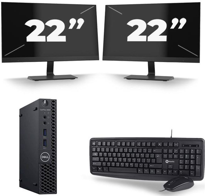Dell Optiplex 3060 Micro USFF - Intel Core i5-8e Generatie - 16GB RAM - 256GB SSD - Windows 11 + 2x 22 inch Monitor Nette Staat