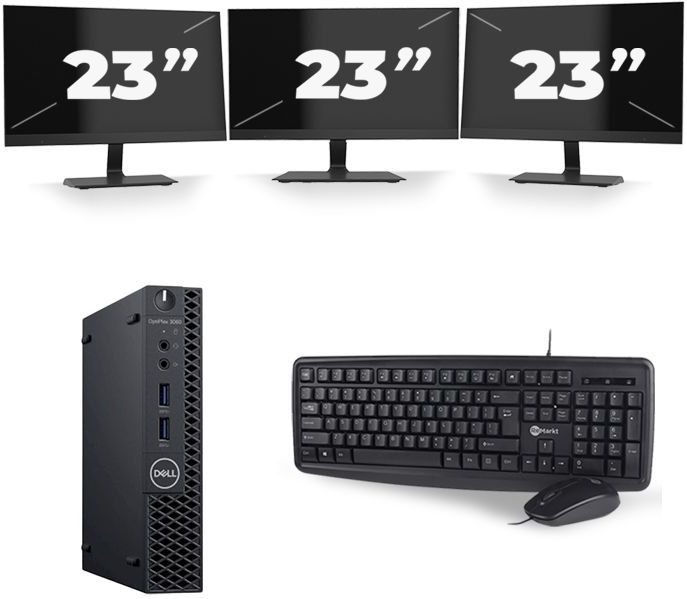 Dell Optiplex 3060 Micro USFF - Intel Core i5-8e Generatie - 16GB RAM - 256GB SSD - Windows 11 + 3x 23 inch Monitor Nette Staat
