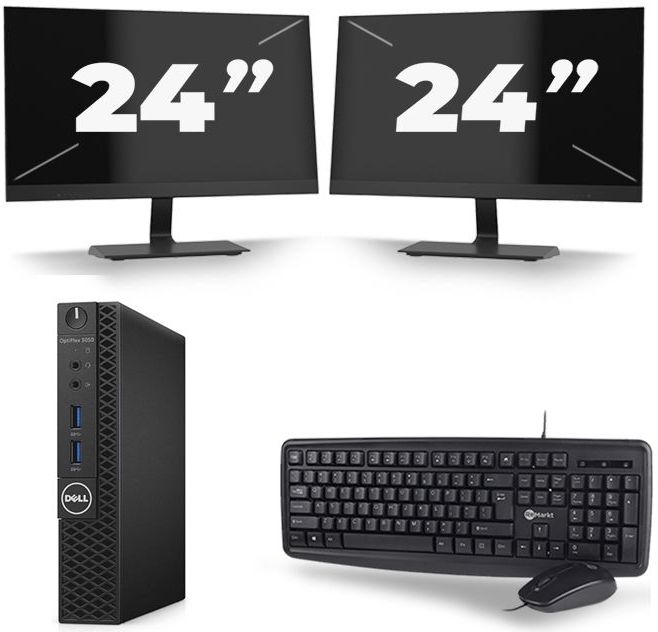 Dell Optiplex 3070 Micro USFF - Intel Core i5-9e Generatie - 16GB RAM - 256GB SSD - Windows 11 + 2x 24 inch Monitor Nette Staat
