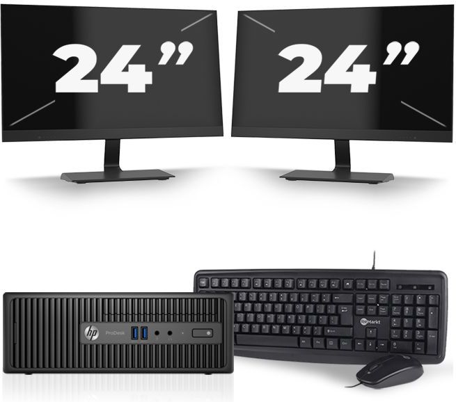 HP ProDesk 400 G3 SFF - Intel Core i5-6e Generatie - 8GB RAM - 256GB SSD - Windows 11 + 2x 24 inch Monitor Nette Staat