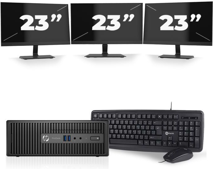 HP ProDesk 400 G3 SFF - Intel Core i5-6e Generatie - 8GB RAM - 256GB SSD - Windows 11 + 3x 23 inch Monitor Nette Staat