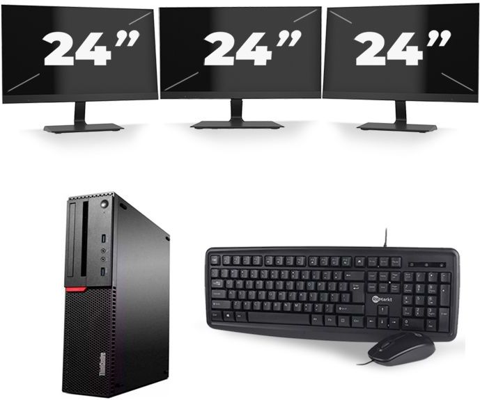 Lenovo ThinkCentre M700 SFF - Intel Core i5-6e Generatie - 8GB RAM - 256GB SSD - Windows 11 + 3x 24 inch Monitor Zichtbaar gebruikt