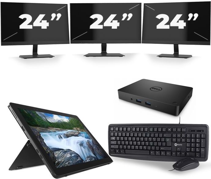 Dell Latitude 5290 - Intel Core i5-8e Generatie - 12 inch - 16GB RAM - 512GB SSD - Windows 11 + 3x 24 inch Monitor Zichtbaar gebruikt