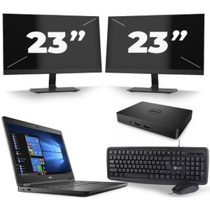 Dell Latitude 5480 - Intel Core i5-6e Generatie - 14 inch - 8GB RAM - 256GB SSD - Windows 11 + 2x 23 inch Monitor Nette Staat