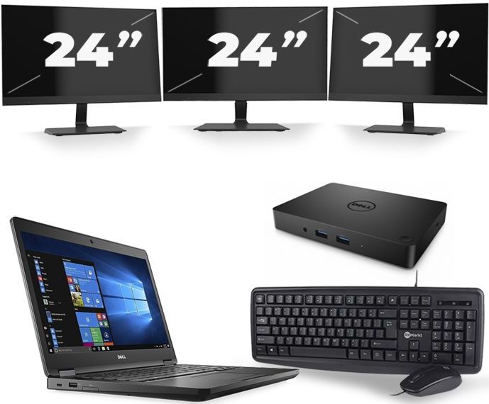 Dell Latitude 5480 - Intel Core i5-6e Generatie - 14 inch - 8GB RAM - 256GB SSD - Windows 11 + 3x 24 inch Monitor Nette Staat