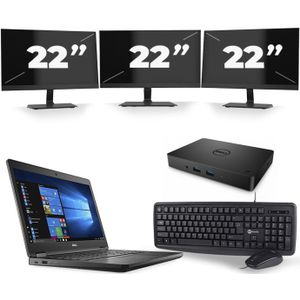 Dell Latitude 5480 - Intel Core i5-6e Generatie - 14 inch - 8GB RAM - 256GB SSD - Windows 11 + 3x 22 inch Monitor Zichtbaar gebruikt