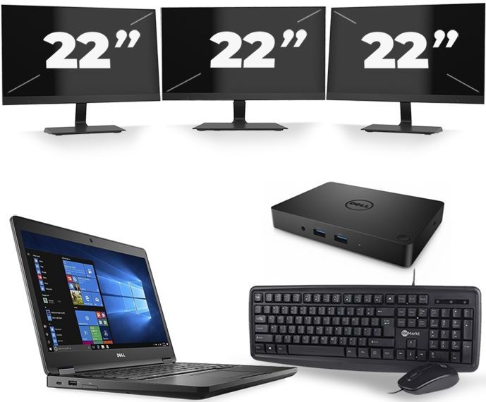 Dell Latitude 5480 - Intel Core i5-6e Generatie - 14 inch - 8GB RAM - 256GB SSD - Windows 11 + 3x 22 inch Monitor