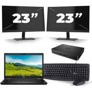 Dell Latitude 5580 - Intel Core i5-6e Generatie - 15 inch - 8GB RAM - 256GB SSD - Windows 11 + 2x 23 inch Monitor Nette Staat