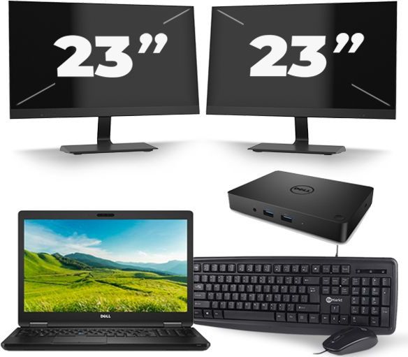 Dell Latitude 5580 - Intel Core i5-6e Generatie - 15 inch - 8GB RAM - 256GB SSD - Windows 11 + 2x 23 inch Monitor Nette Staat