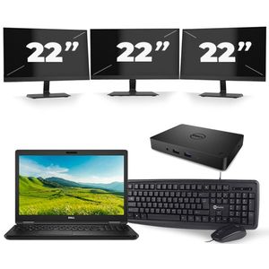Dell Latitude 5580 - Intel Core i5-6e Generatie - 15 inch - 8GB RAM - 256GB SSD - Windows 11 + 3x 22 inch Monitor Nette Staat