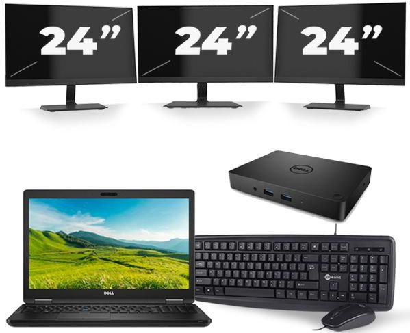 Dell Latitude 5580 - Intel Core i5-6e Generatie - 15 inch - 8GB RAM - 256GB SSD - Windows 11 + 3x 24 inch Monitor Nette Staat