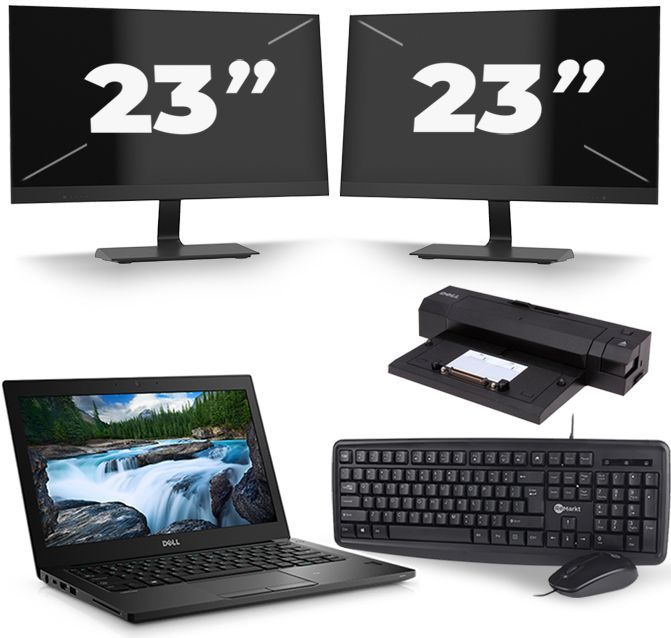 Dell Latitude 7280 - Intel Core i5-7e Generatie - 12 inch - 8GB RAM - 256GB SSD - Windows 11 + 2x 23 inch Monitor Nette Staat