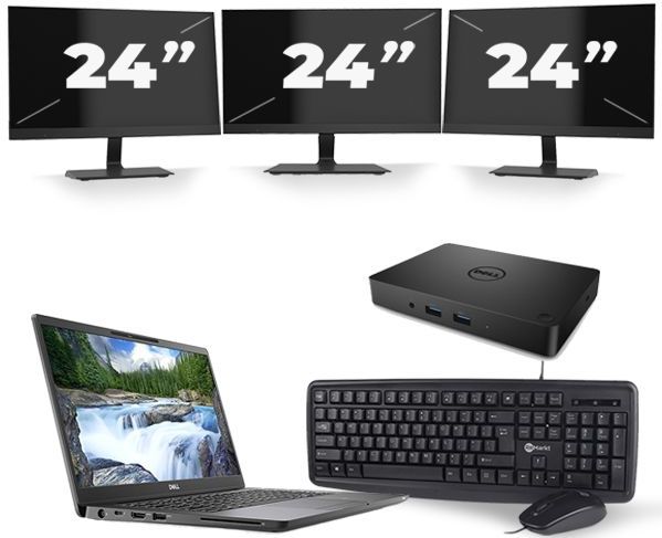 Dell Latitude 7300 - Intel Core i5-8e Generatie - 13 inch - 16GB RAM - 256GB SSD - Windows 11 + 3x 24 inch Monitor Nette Staat