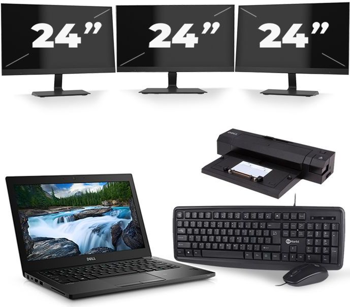 Dell Latitude 7390 - Intel Core i5-8e Generatie - 13 inch - 16GB RAM - 256GB SSD - Windows 11 + 3x 24 inch Monitor Nette Staat