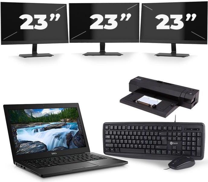 Dell Latitude 7390 - Intel Core i7-8e Generatie - 13 inch - 16GB RAM - 256GB SSD - Windows 11 + 3x 23 inch Monitor Nette Staat